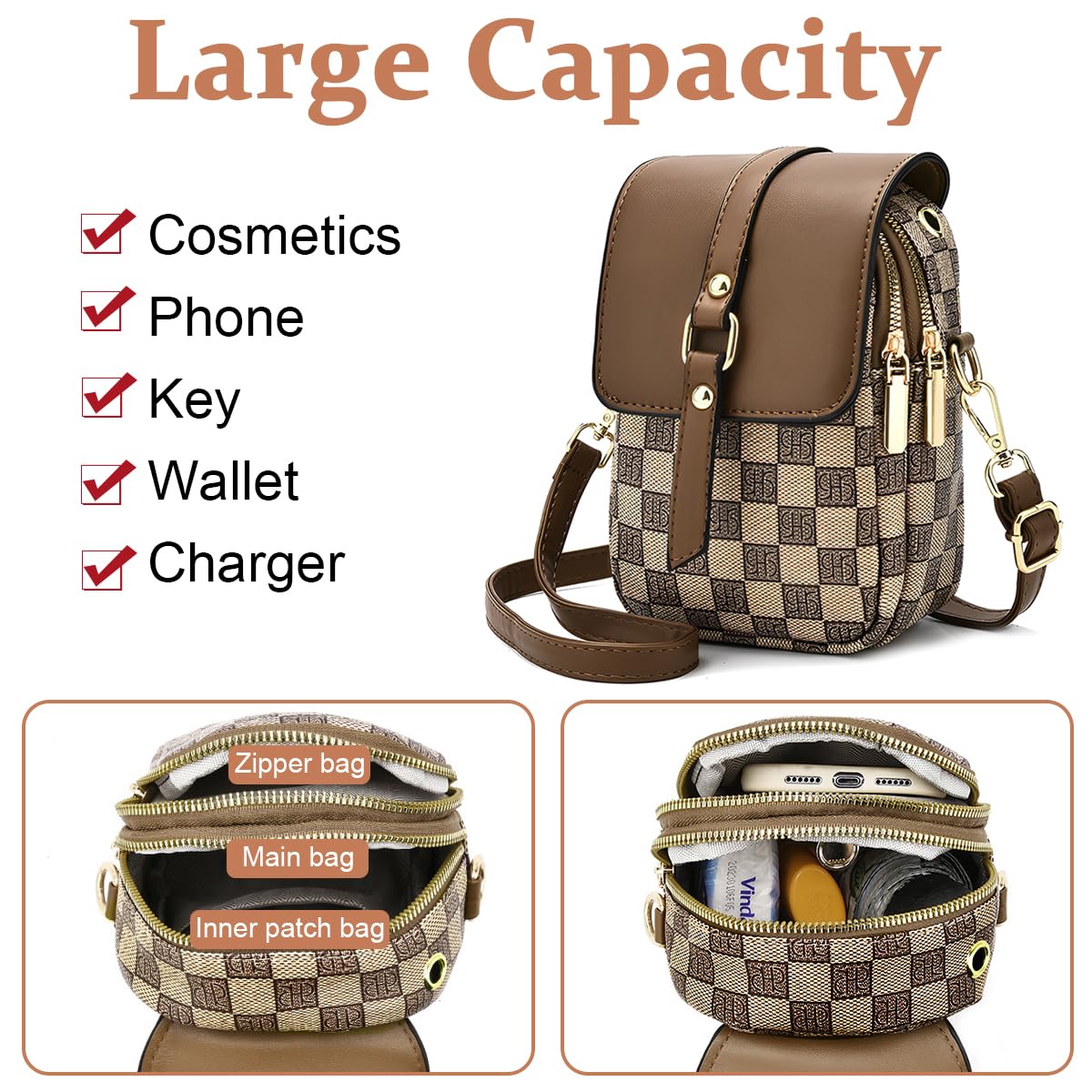 PALAY Sling Bag for Women Crossbody Bag for Women Phone Bag Stylish PU Leather Mobile Cell Phone Holder Pocket Purse Wallet Sling Bag Mini Shoulder Bags (Brown) PALAY Sling Bag for Women Crossbody Bag for Women Phone Bag Stylish PU Leather Mobile Cell Phone Holder Pocket Purse Wallet Sling Bag Mini Shoulder Bags (Brown)